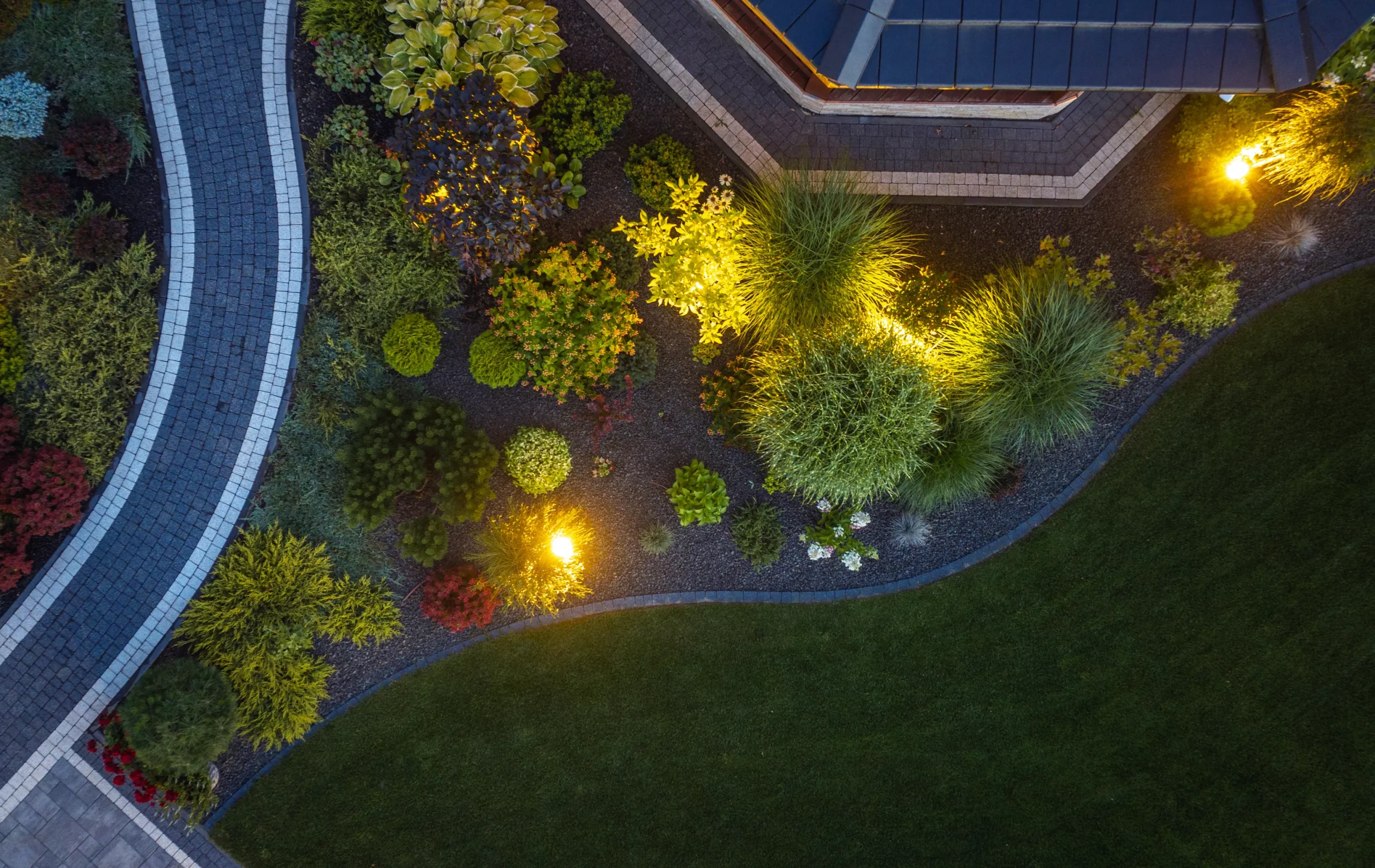 Elegant illuminated lights in the backyard garden.