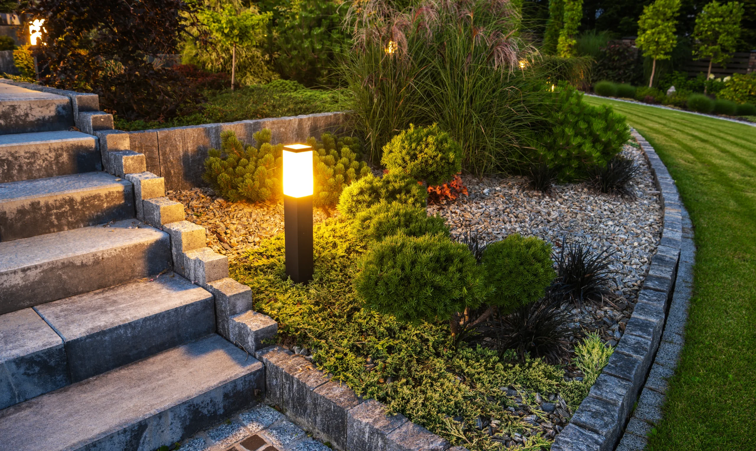 Led outdoor light in the backyard garden.