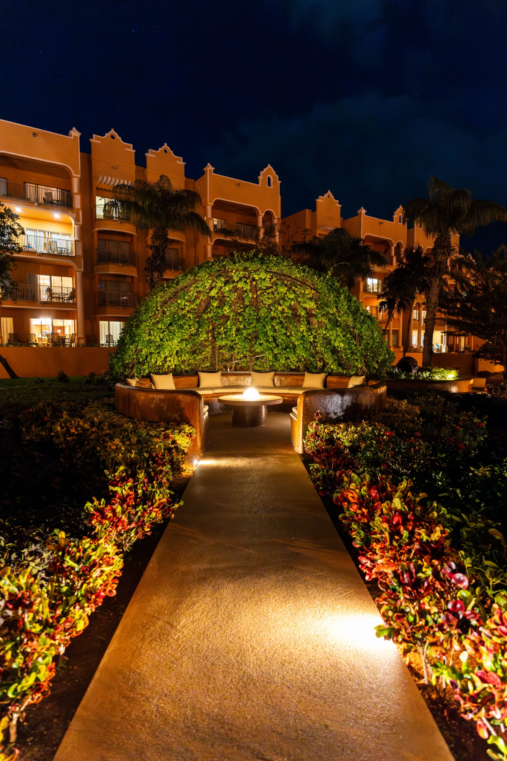 A clear and illuminated pathway area.